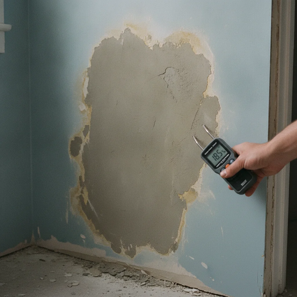 Poser de l'adhésif sur un mur qui a subi un dégât des eaux