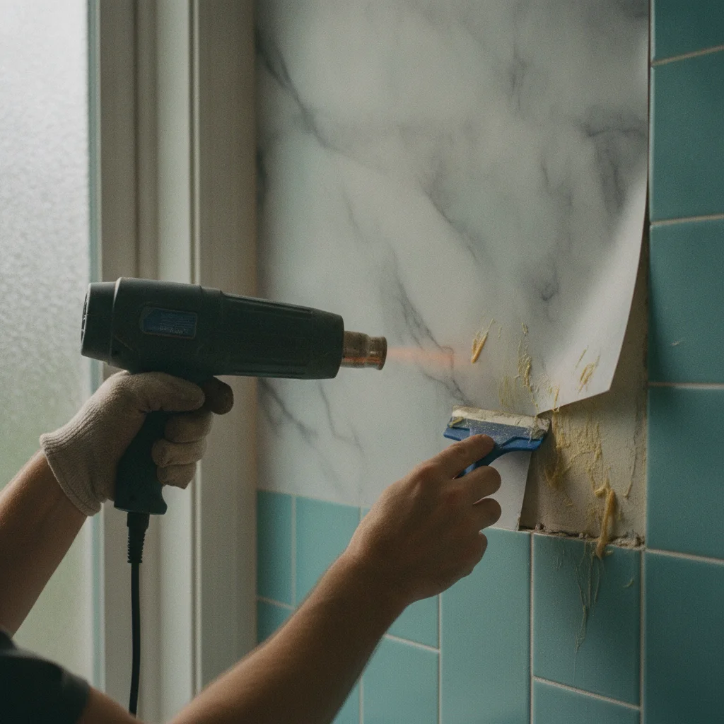 Retirer un film adhésif de salle de bain sans abîmer le support